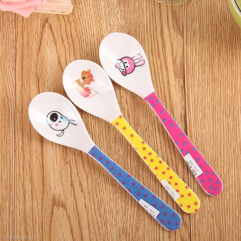 Cute Cartoon Color Baby Feeding Spoon Melamine Small Spoon Coffee  Baby  Cutlery Set