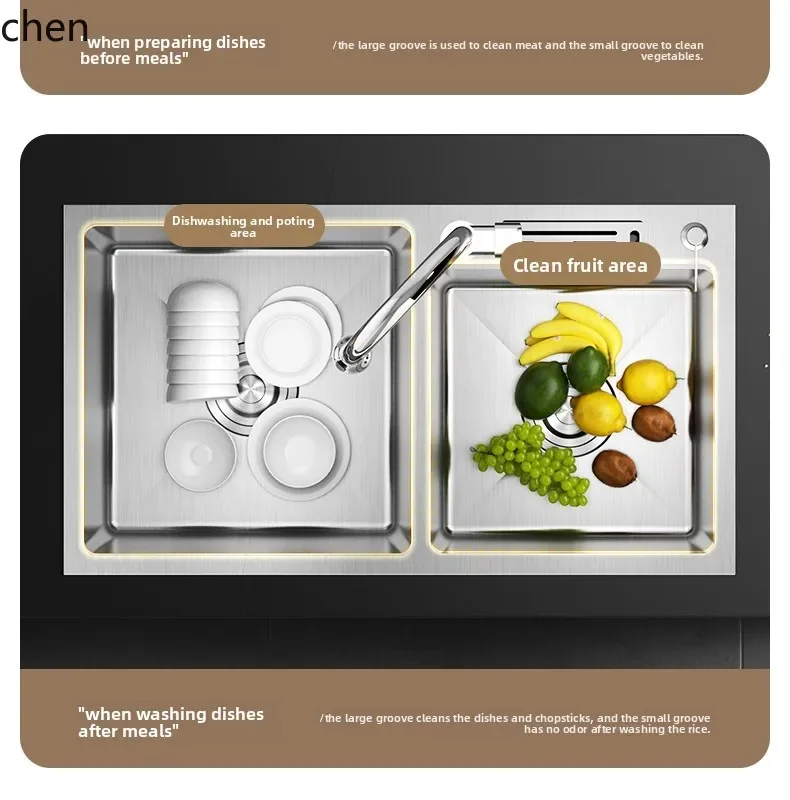 ZML Double Sink Kitchen Household Dishwashing Sink Stainless Steel Sink Set