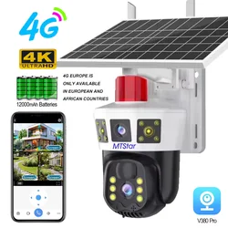 Marka MTStar V380 Pro 3-ekranowy podwójny obiektyw 4K PTZ 4G Zasilana energią słoneczną kamera do monitoringu CCTV Zewnętrzna kamera słoneczna