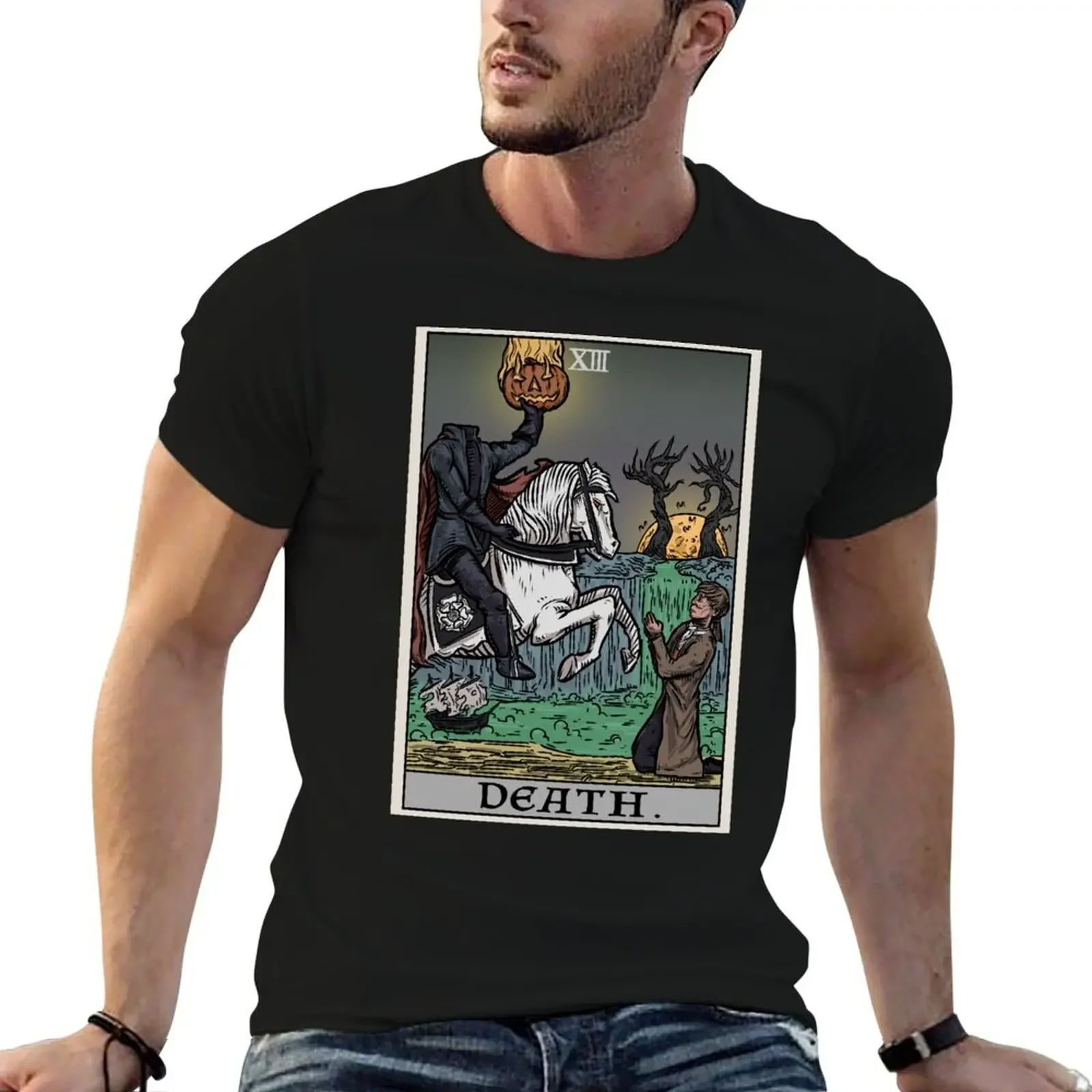 Death Tarot Card The Legend of Sleepy Hollow Headless Horseman T-Shirt blue archive anime figures t shirts for men graphic