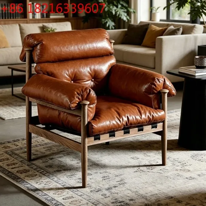YAO medieval solid wood retro living room B & B modern light luxury master chair leather art single sofa chair