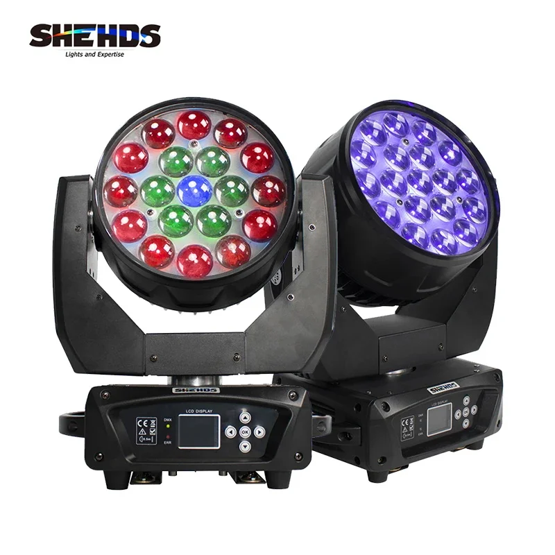 SHEHDS-Éclairage de Scène à Faisceau LED et Lavage 19x15W RGBW, Zoom avec Valise de Transport, pour DJ Chang, ix, Bar, Mariage, Interdit, 2 Pièces