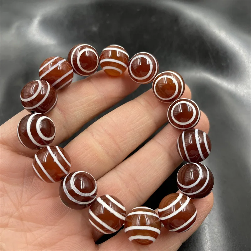 سوار كرة Dzi بعيون حمراء ، حرير متعرج ، عقيق قديم ، 14 * #3