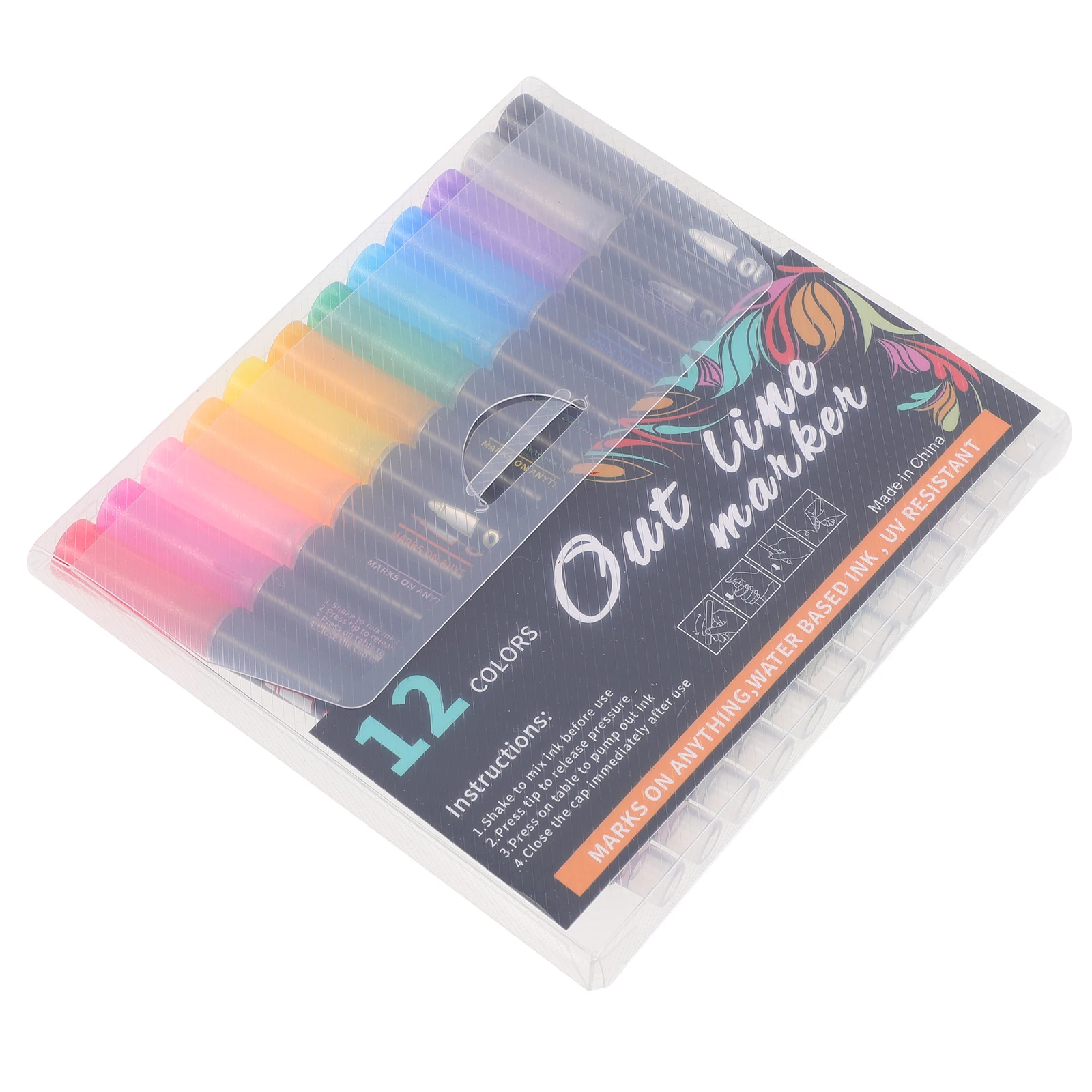

12 Pcs Colorful Contour Pens Markers Paint Coloring Safe Durable Plastic Material Lightweight Office Home School Use