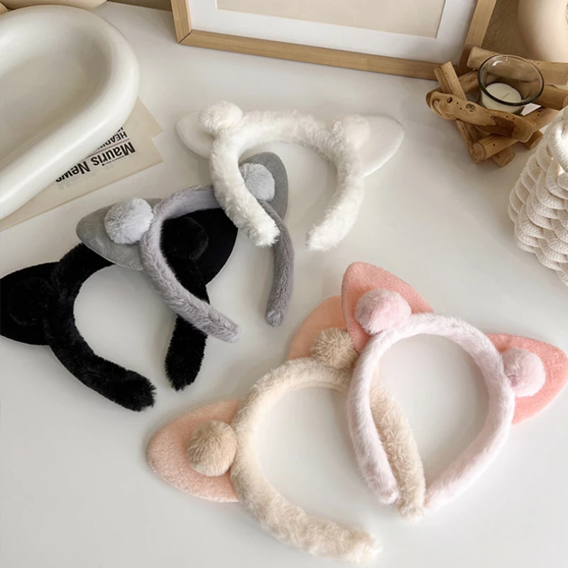 Обруч для волос в стиле ретро, милые плюшевые однотонные повязки на голову с кошачьими ушками в стиле ретро, модные аксессуары для волос Обруч для волос в стиле ретро, милые плюшевые однотонные повязки на голову с кошачьими ушками в стиле ретро, модные аксессуары для волос