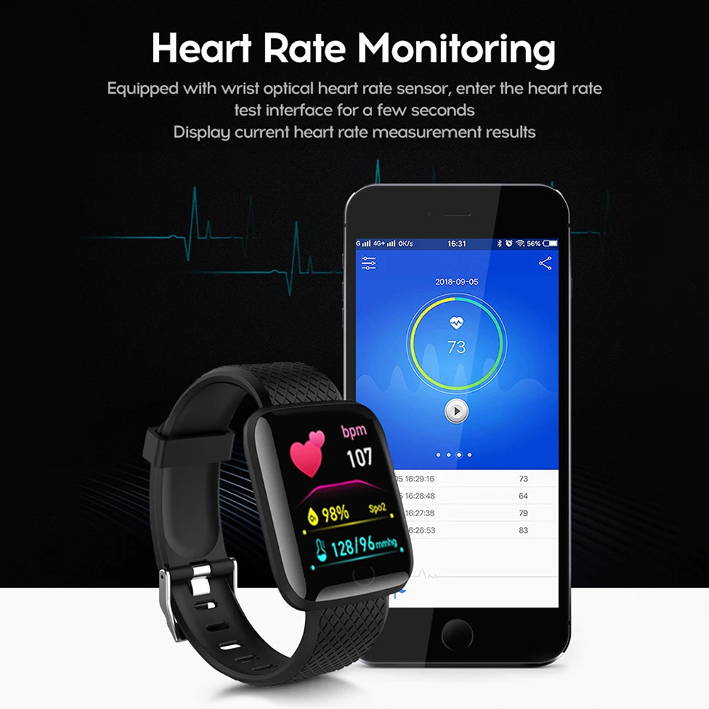 D13 Plus-pulsera inteligente deportiva 116 PLUS, brazalete con pantalla, podómetro, Bluetooth, recordatorio de frecuencia cardíaca y presión arterial