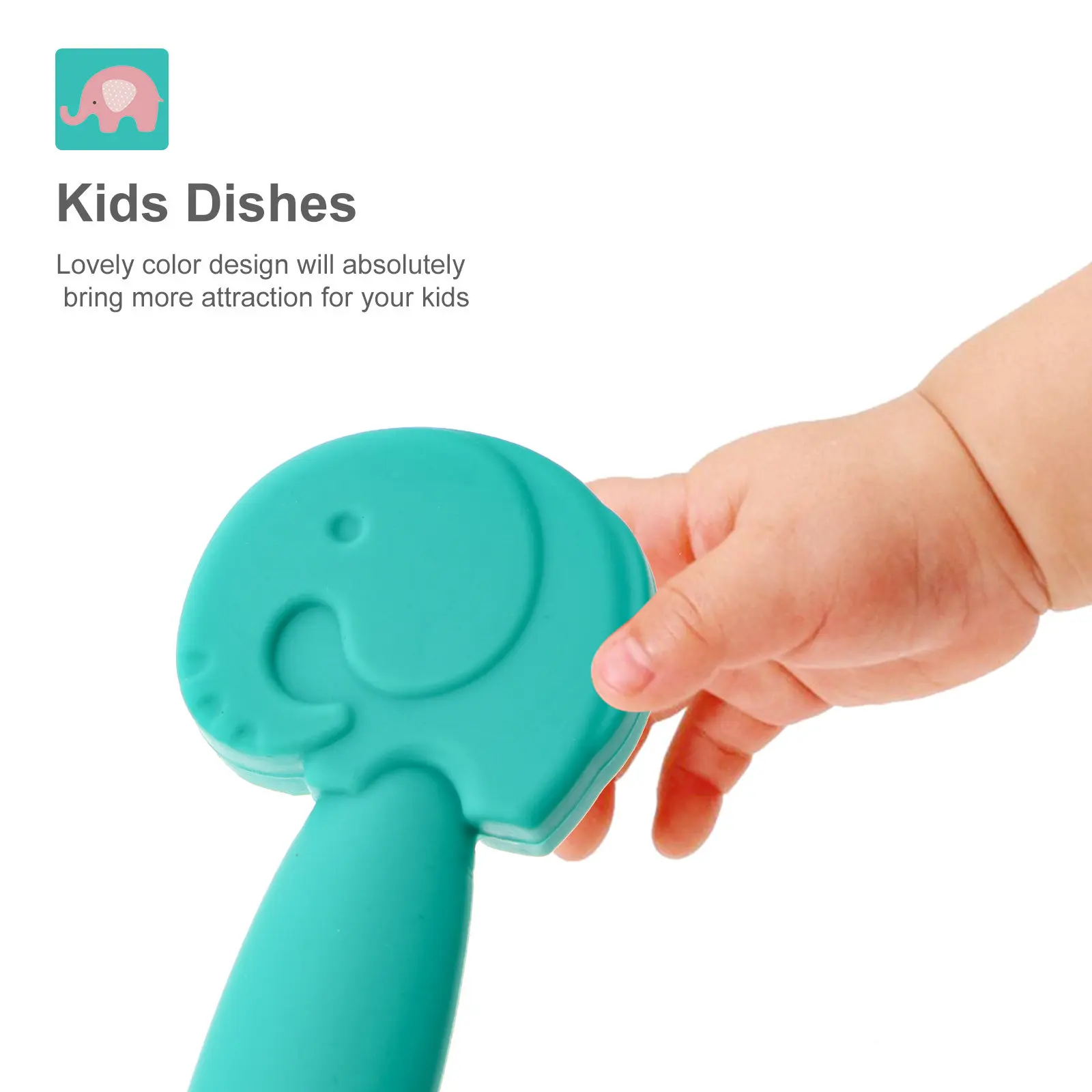 

2Pcs Baby Spoons and Forks Set Cartoon Elephant Design Soft Silicone Non-Toxic Toddler Training Tableware Easy