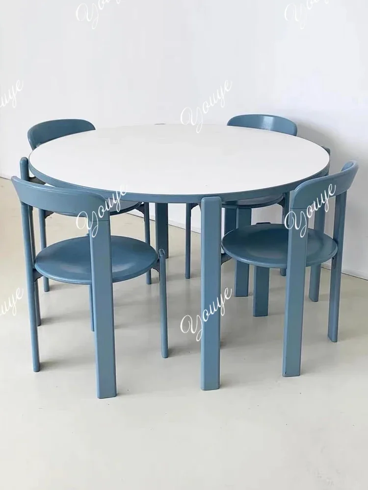 A49 Vintage Solid Wood Colorful Chairs - Cream Aesthetic Multi-Purpose Seating For Small Spaces, Cafe, Office
