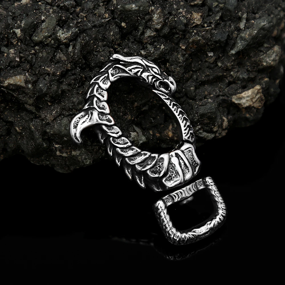 Vintage Nordic Vikings Dragon Keychain For Men Stainless Steel Rotatable Nidhogg Clasp Keyring Charm Car Keychain Accessories