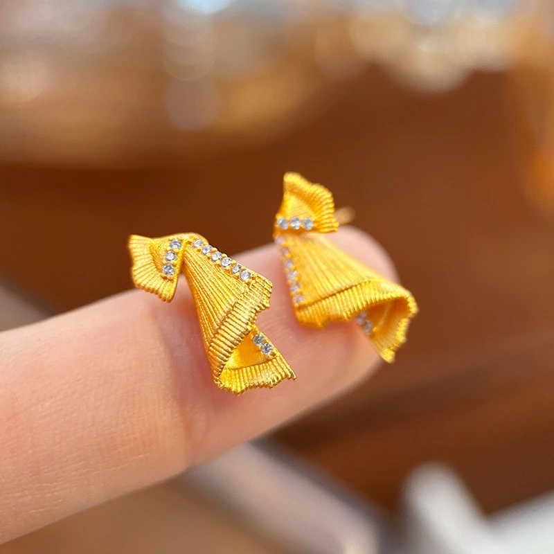 

Fashion K18 Gold Color Brushed Satin Bow Earring for Women Valentine's Day Birthday Stud Earring Jewelry Gifts