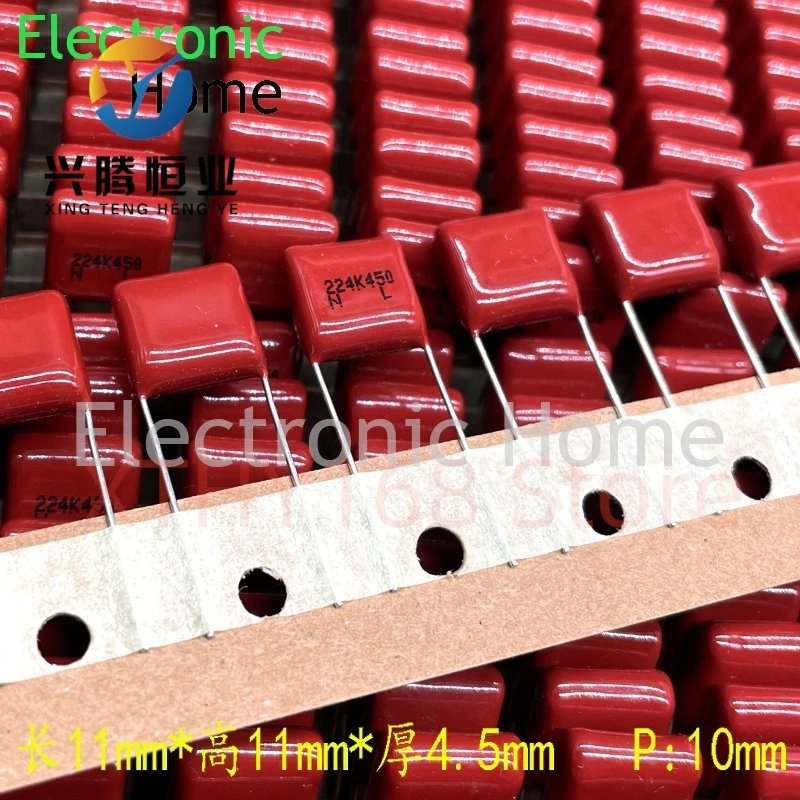

50PCS/LOT Nissin CBB 224 220nf 0.22uf 450v 400v NISSEI film capacitor 450V224K 11x11x4.5mm pin spacing 10mm