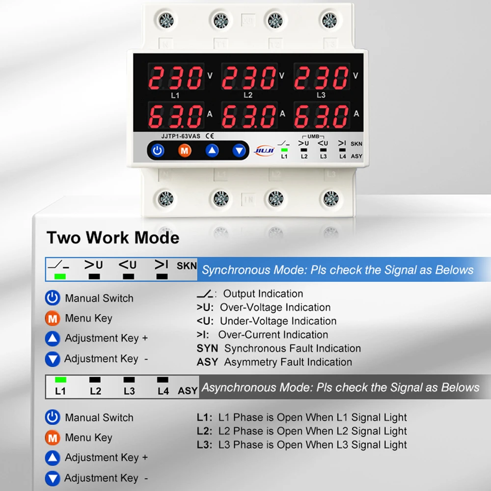 3 Phase 3P+N Din rail Voltmeter Ammeter adjustable Over and Under Voltage current limit protection Monitor Relays Protector