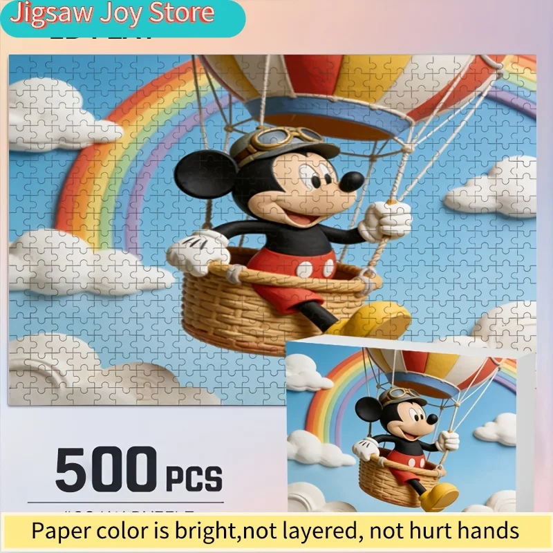 

Disney Stitch and Mickey Mouse 2D Flat Poster Puzzle, Frameless Print for Adult Brain Teasers, Living Room, Office, Study, Pa