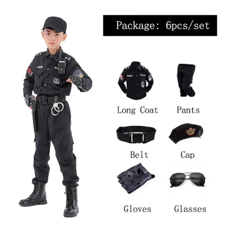 110-160Cm Police Costume Kids Swat Army Police Cosplay Costumes Halloween Suit Carnival Party Police Cosplay Uniform for Boys RZ