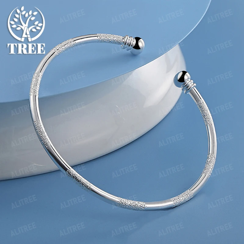 

Fashion Trend 925 Sterling Silver Round Open Bangle Women Birthday Wedding Party Charm Jewelry Exquisite Gift Accessories