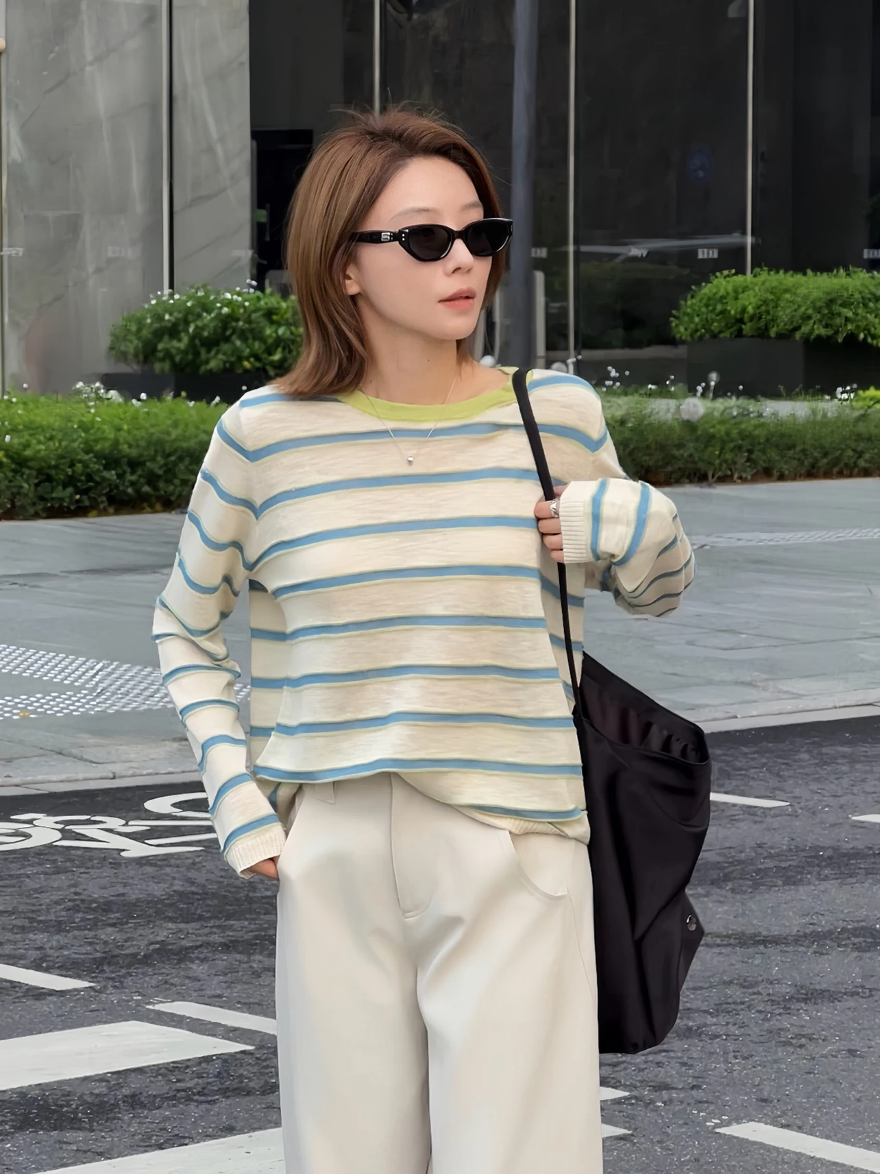 

Новая летняя женская футболка в стиле ретро с цветными блоками и полосками, свободного кроя, с длинным рукавом, вязаная, повседневная, модная