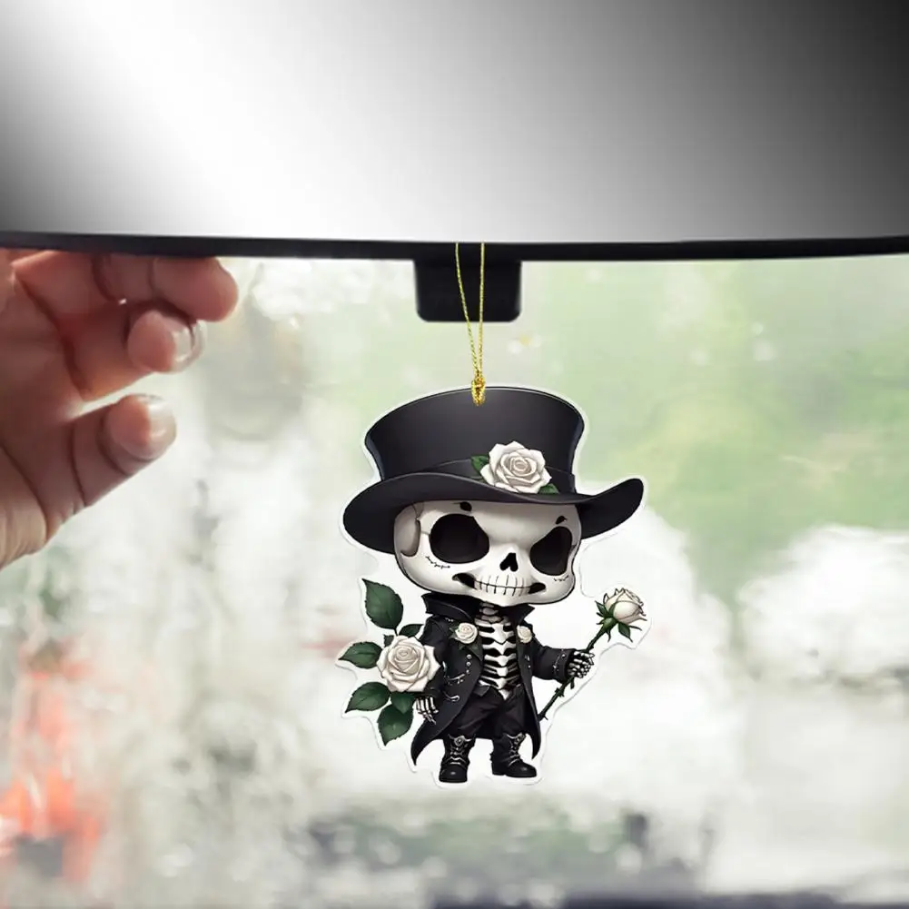 

Car Accessory Pendant Automobile Pendant Skeleton Rose Pendant Car Rearview Mirror Ornament Acrylic 2d Bag Halloween Decoration