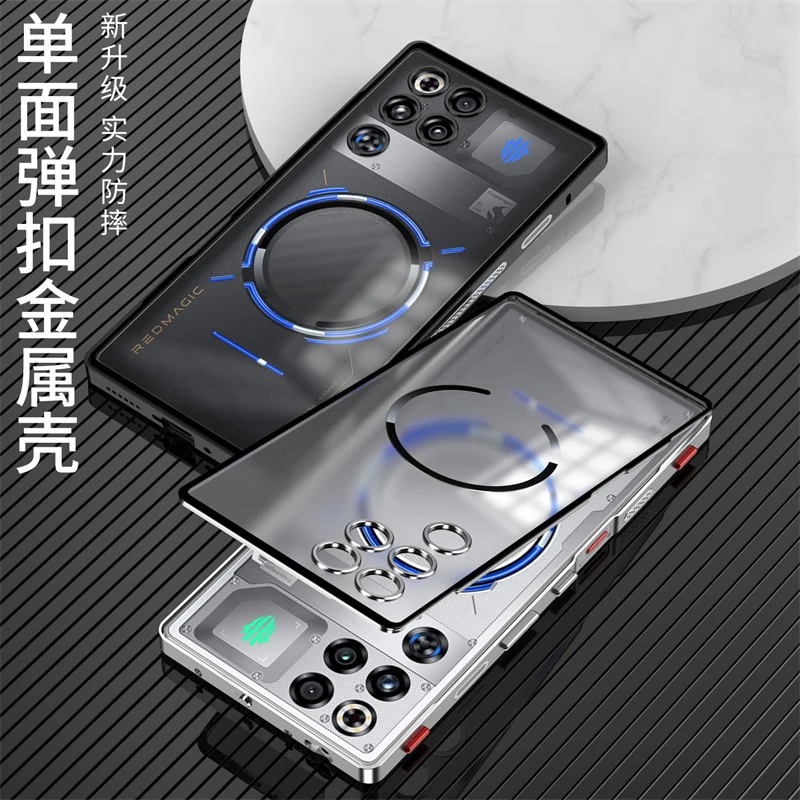 حافظة مغناطيسية لهاتف Redmagic 11 Pro Plus حافظة بإطار معدني من سبائك الألومنيوم لهاتف Nubia Red Magic 11 Pro + 5G غطاء أكريليك شفاف غير لامع