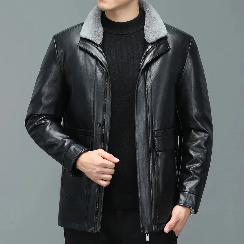 

ZDT-8038 Men's Winter New Leather And Fur Integrated Thickened Coat With Lapel Collar Genuine Down Jacket