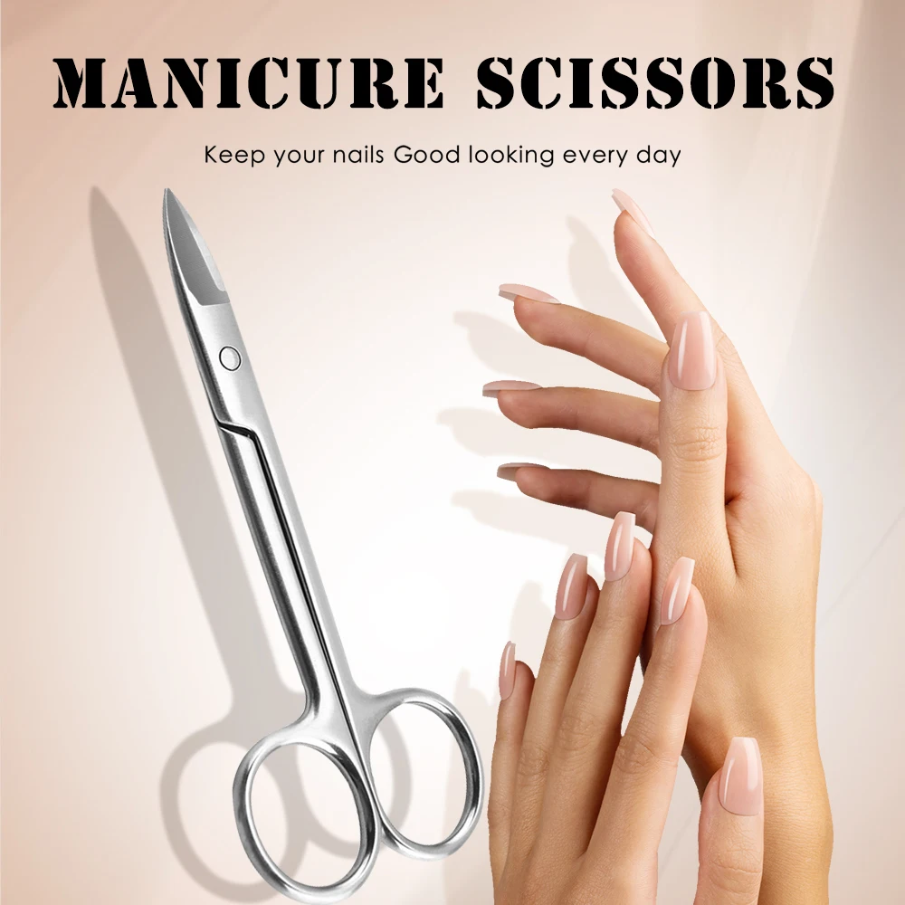 1Pcs Nail Scissors Multi-purpose Stainless Steel Cuticle Pedicure Beauty for Eyebrow, Eyelash, Dry Skin Curved Blade