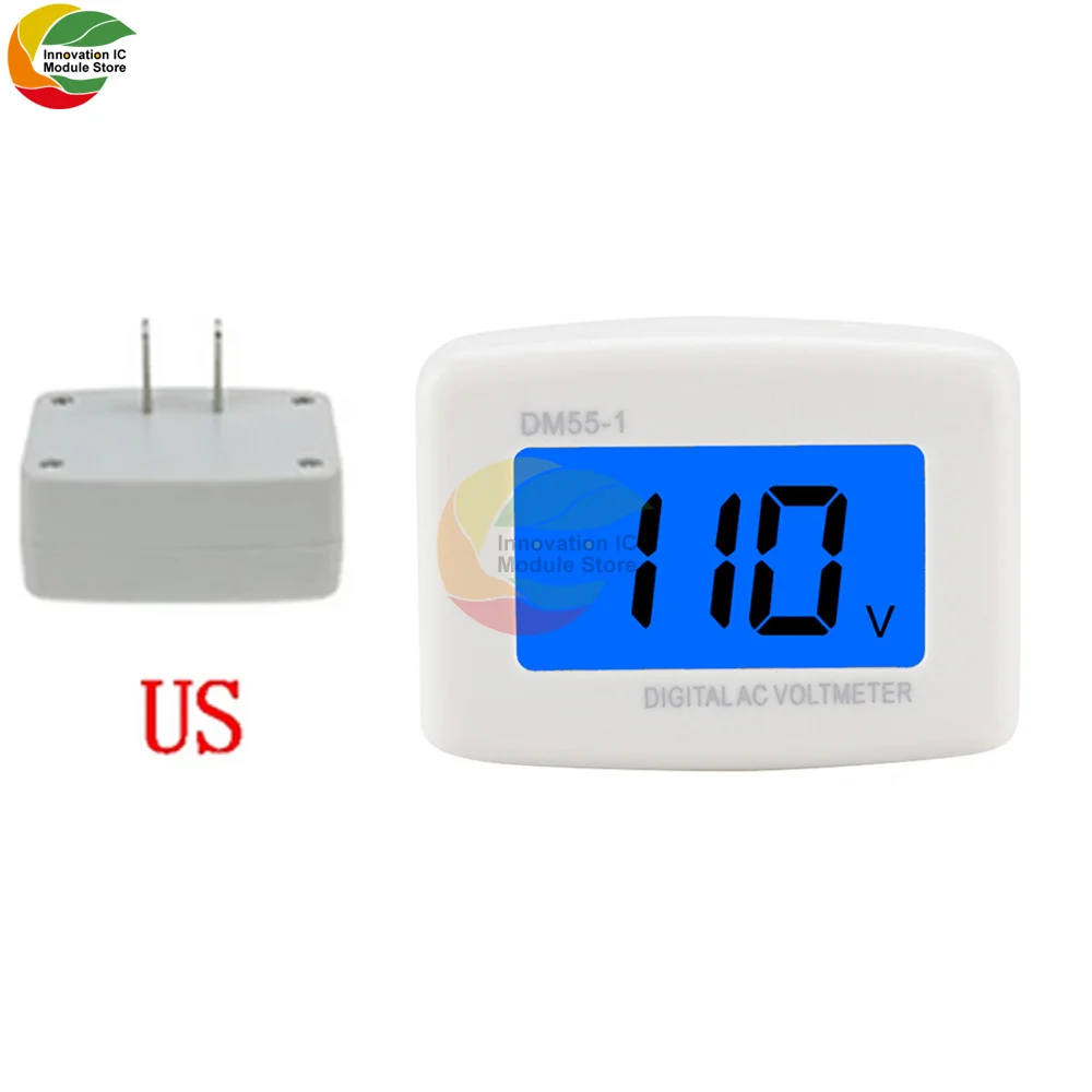 DM55-1 Digital Voltmeter EU US Plug Volt Meter Socket Voltage Tester LCD Display Voltage Meter 110V 220V Wall Flat Voltage Meter