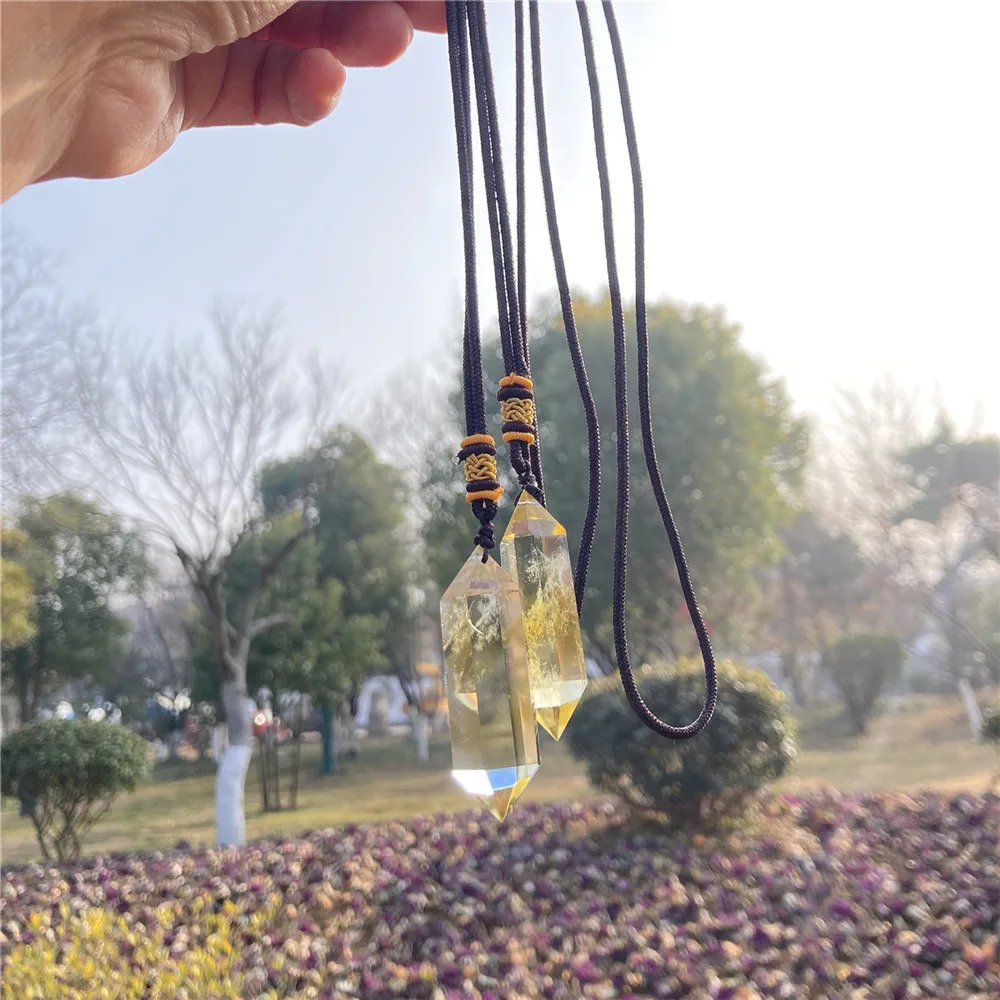 1PC High-Quality Natural Brazil Citrine Crystal Ornament Double Pointed Hexagonal Ornament Gemstone Healing Stones Minerals Gift