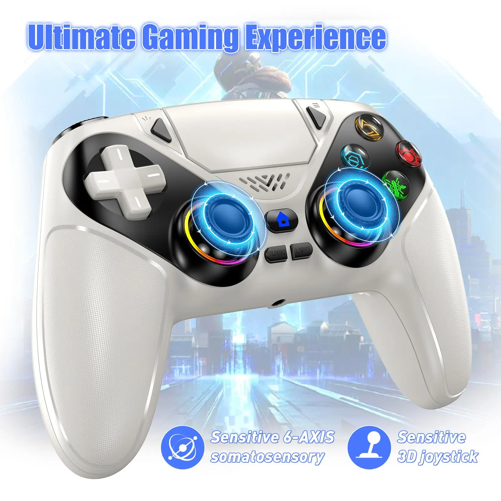 وحدة تحكم لـ PS5 RGB Lirhts وحدات تحكم الألعاب اللاسلكية لـ Playstion 5 Pro/Slim/PC مع تأثير القاعة يشغل الاهتزاز التوربيني