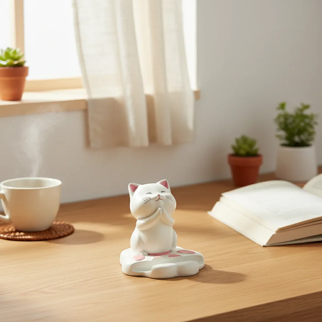 VILEAD Design Zen Cat Phone Stand Hand Crafted Resin Decorative Figurine Modern Spiritual Home Decor For Desk Office Gift