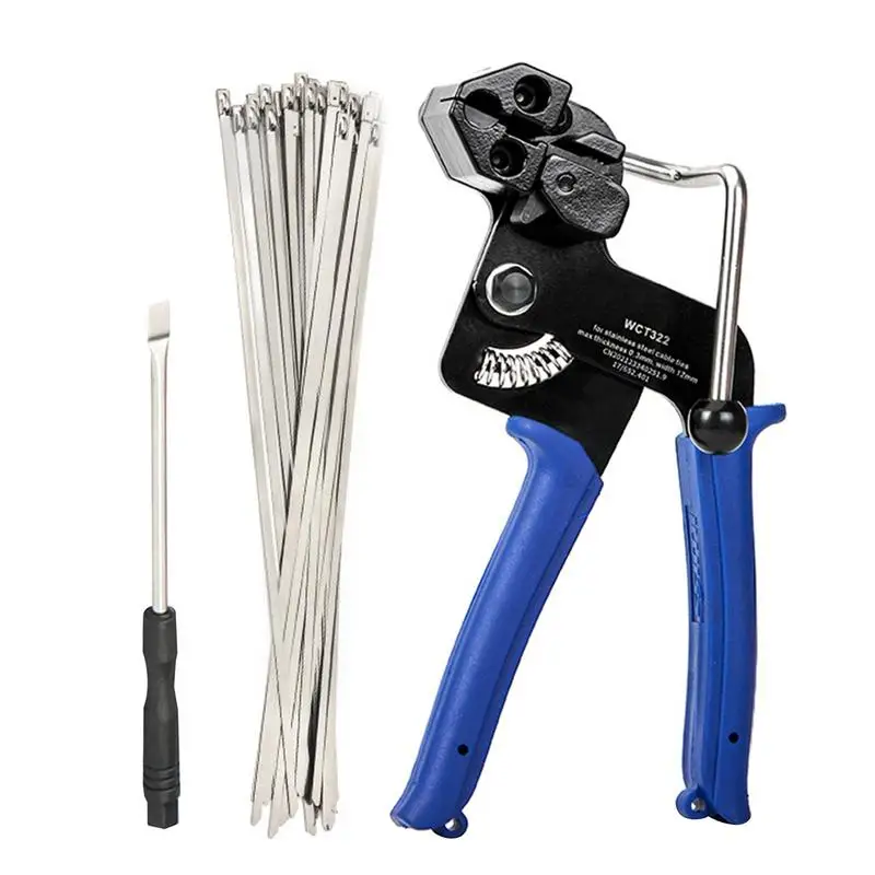 Metal Cable Tie Tool Adjustable Stainless Steel Cable Tie Pliers Heavy-Duty Self-Locking Metal Zip Tie Tools With 100pcs Zip