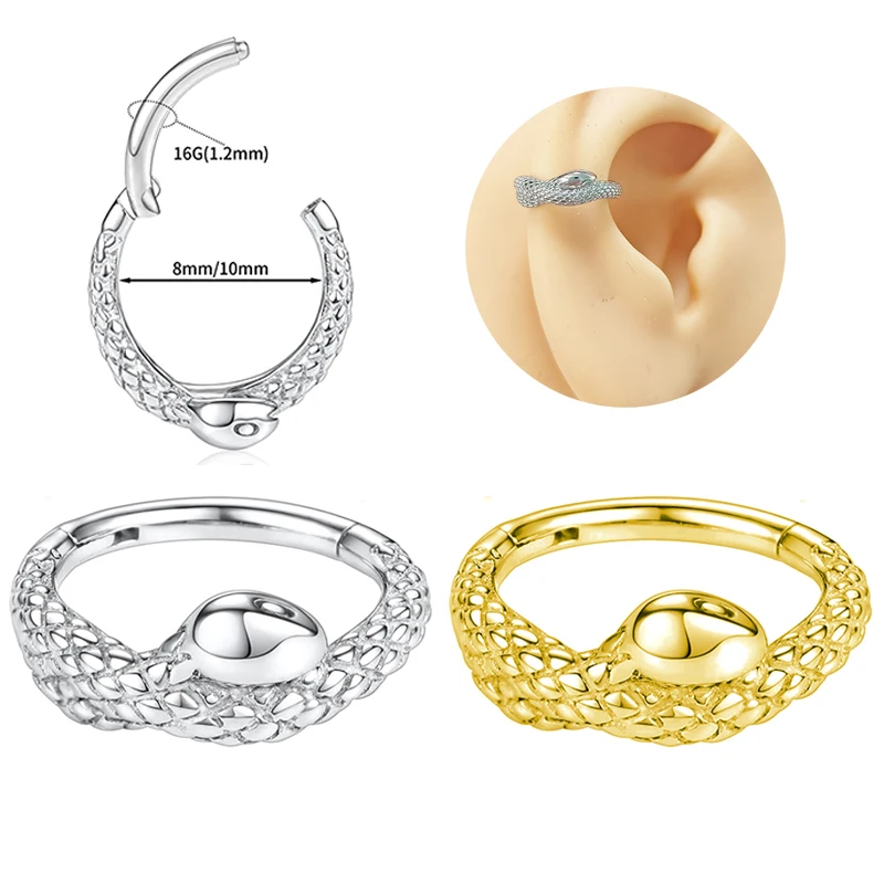 Snake Earring 316L Surgical Steel Circle Nose Ring  Helix Septum Clicker Conch Delicate Earrings  Body  Piercing jewelry