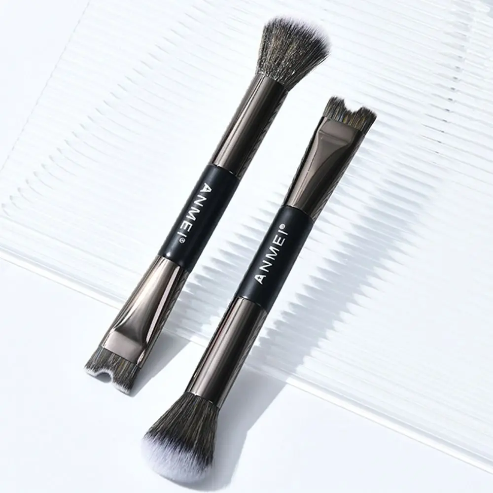 Juego de brochas para contorno de nariz 2 en 1, base plana para esculpir la nariz, para resaltar el colorete, corrector, maquillaje facial