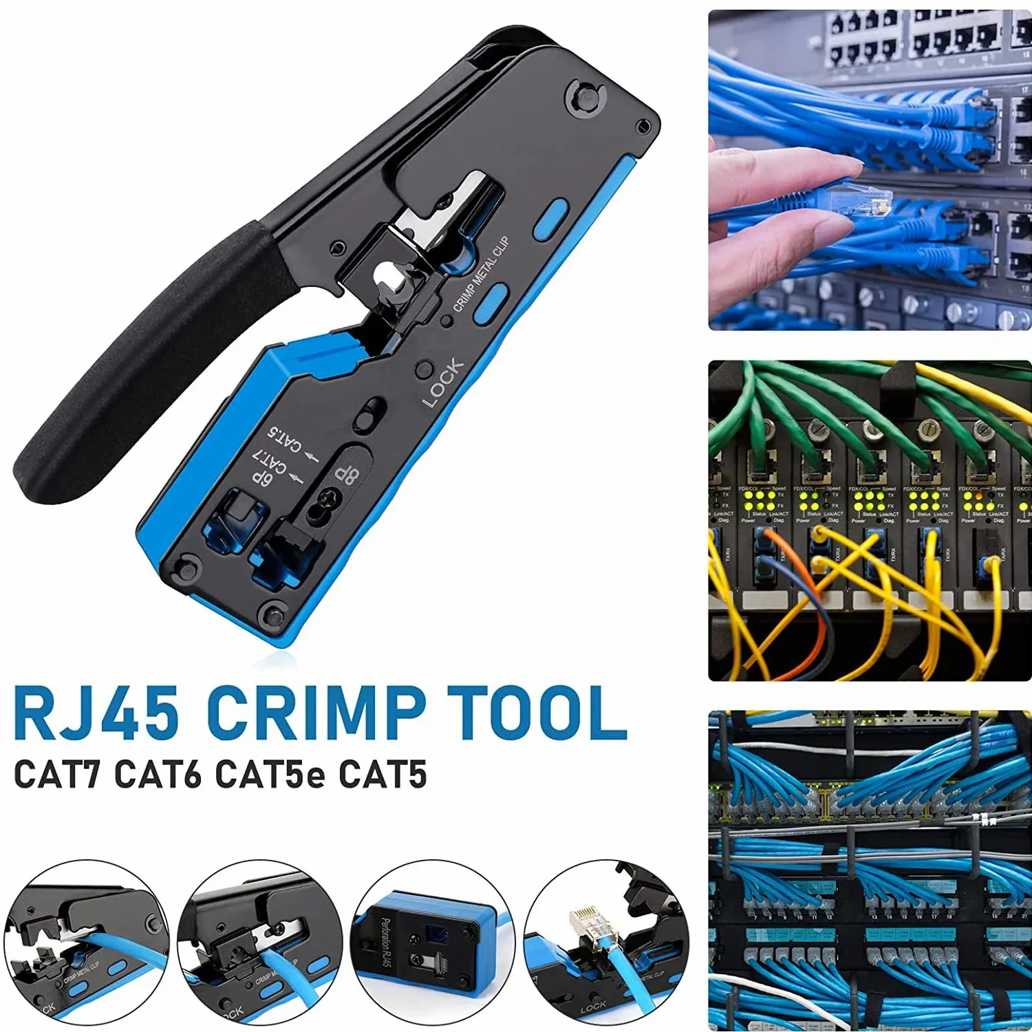 Narzędzie do zaciskania WoeoW RJ45 przechodzi, CAT7 CAT6 CAT5 Pass Thru Ethernet Crimper dla wtyczki modułowe RJ45 RJ12 RJ11