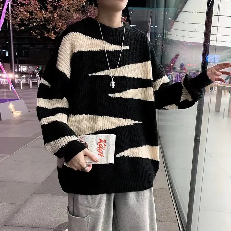 Sweater Pullovers Men College Couples Patchwork Design Fashion Casual Spring New Soft Loose Korean Style Ins All-match Vintage