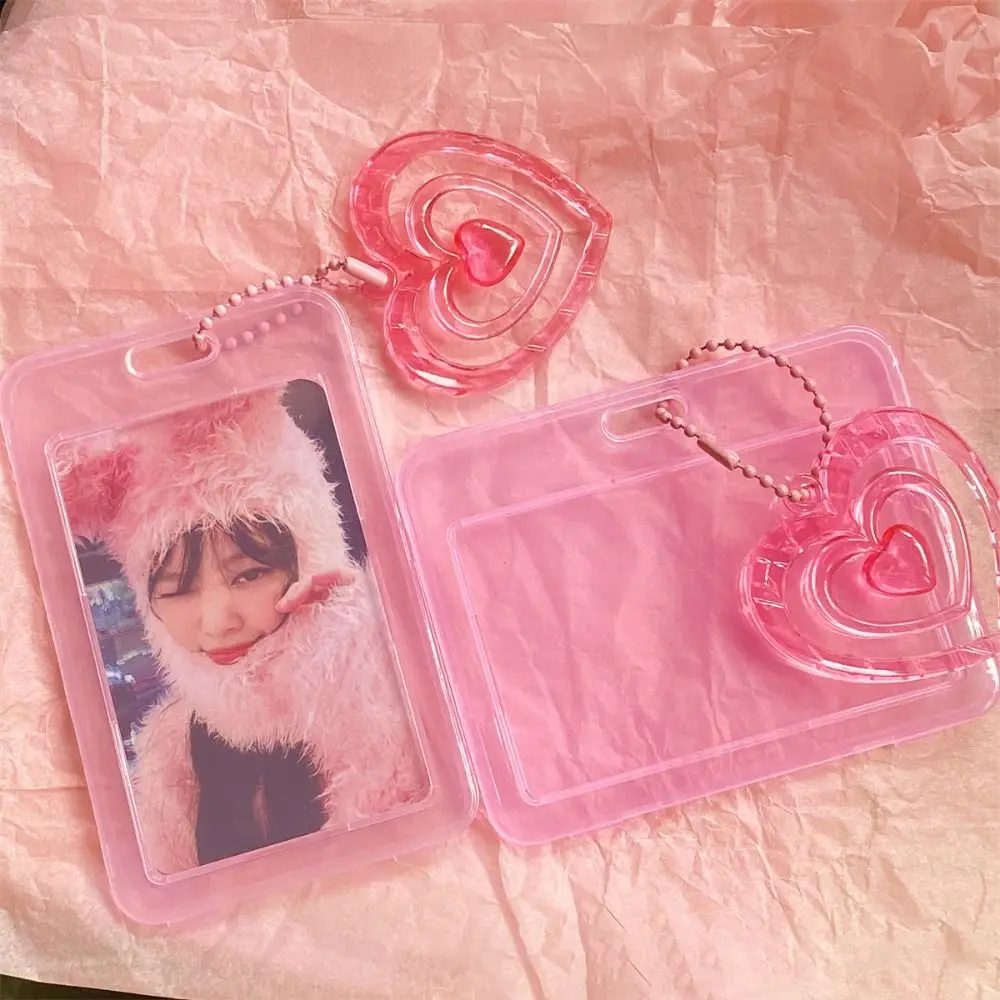 2 قطعة/المجموعة بسيطة الربيع حبل بطاقة حالة سهلة الاستخدام أنيقة بطاقة الغطاء الواقي الفتيات القلب القلب Photocard عقد المدرسة