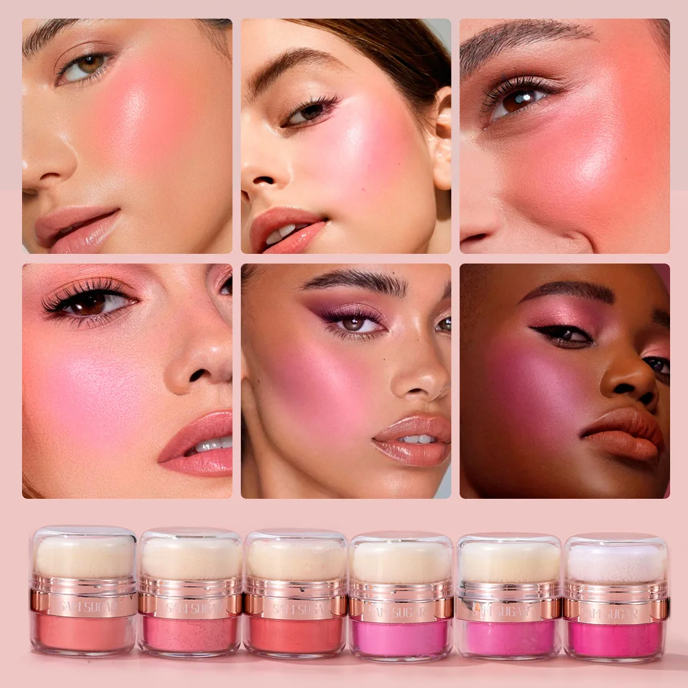 Velvet Puff Blush Powder Face Makeup Monochrome Apricot Peach Pink Matte Cheek Loose Powder Rouge Contour Shadow Cosmetic