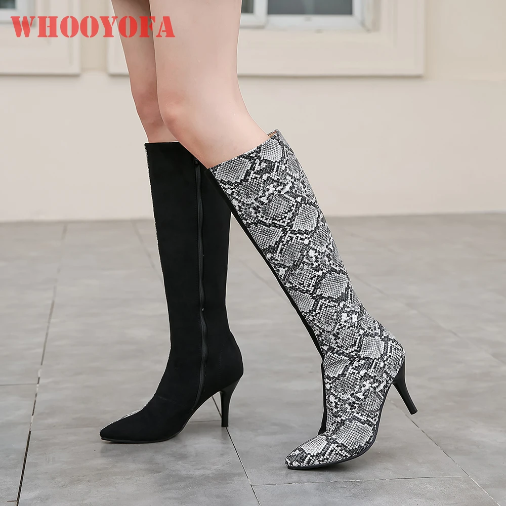 

Winter New Comfortable Silver Brown Women Knee High Boots Pointed Toe High Thin Heels Lady Shoes Small Big Size 10 32 44 46 48