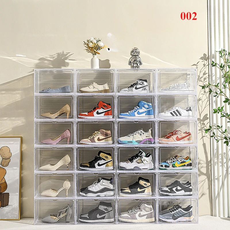 Plastic simple transparent shoe box flip style shoe storage box combination shoe rack magnetic suction home shoe cabinet