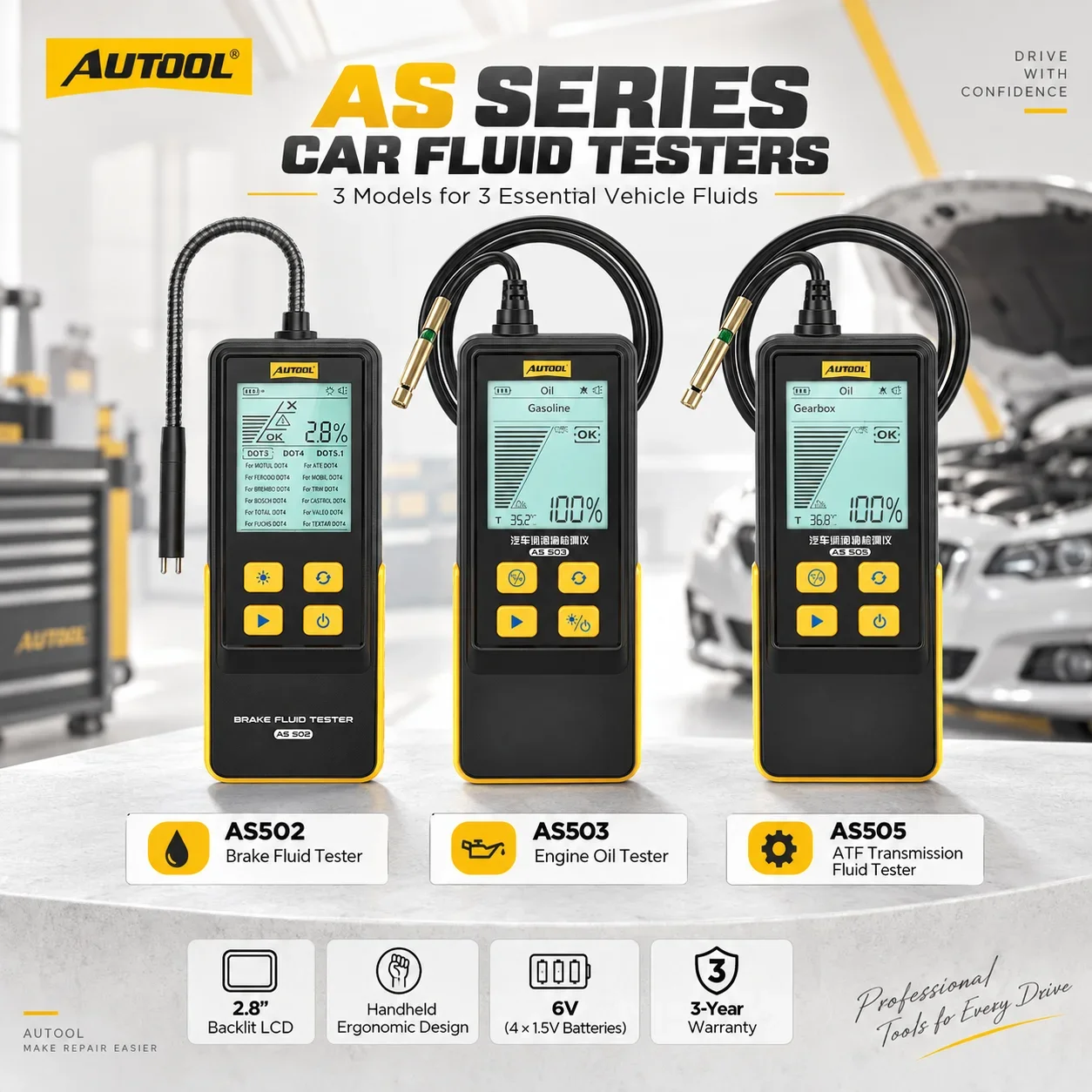 AUTOOL AS503 Engine Oil Tester, Petrol Diesel Car Oil Quality Analyzer Auto Repair Diagnostic Tool 3Y Warranty Handheld Engine