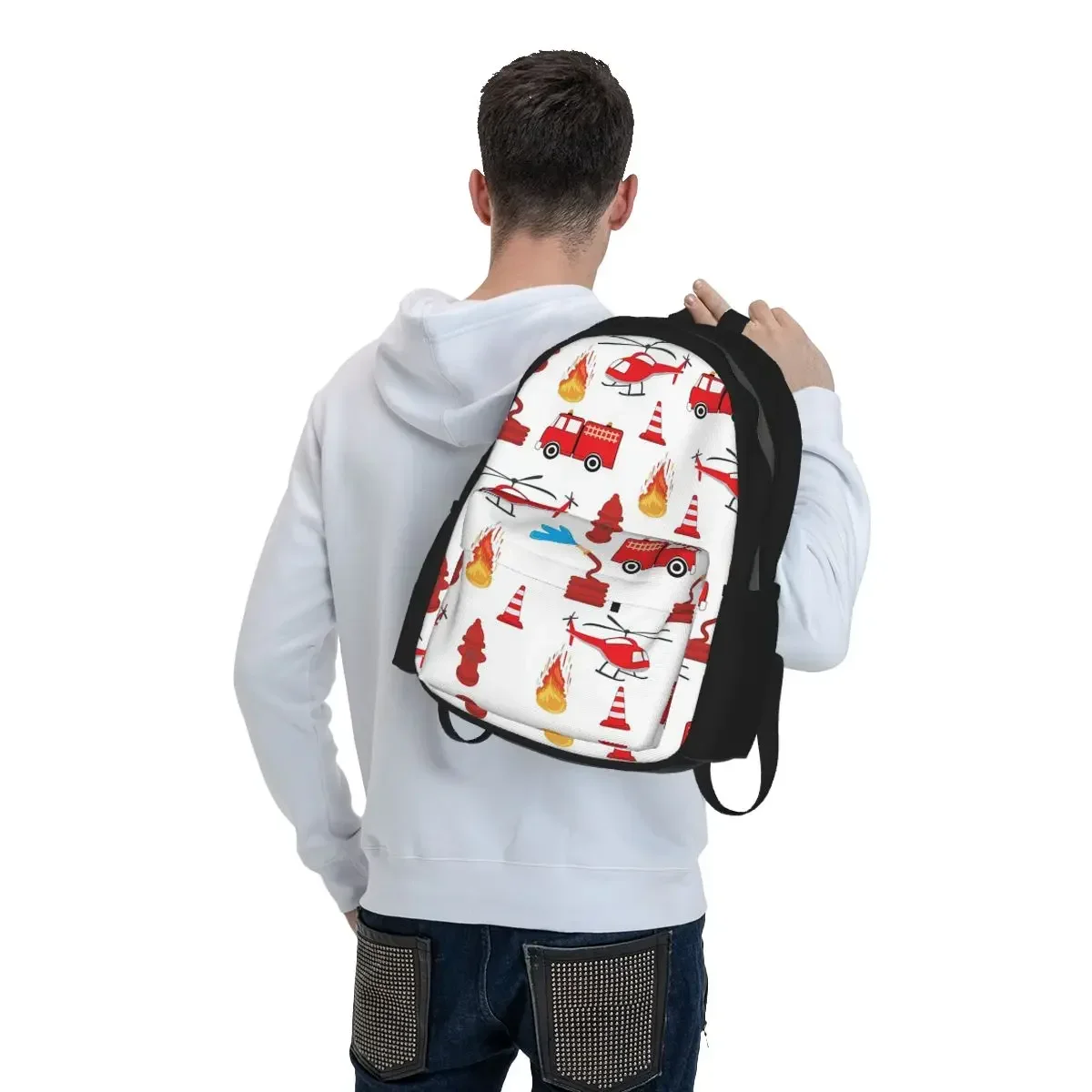 Red Transport Fire Truck Engine Brigade Backpack Student BookBag Children School Bag Laptop Shoulder Bags for Men Women