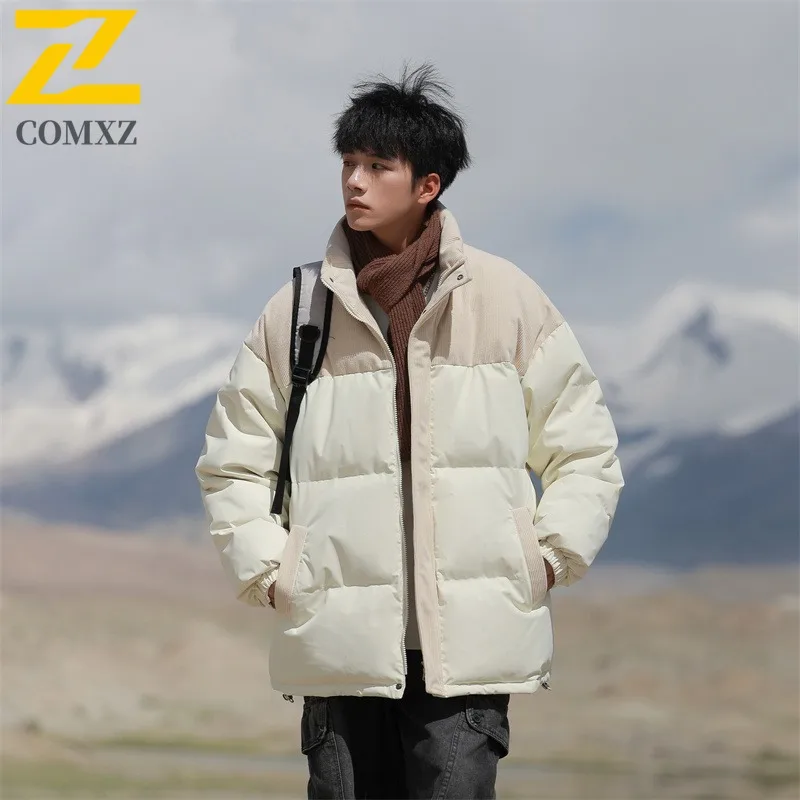 

COMXZ Men 50% Gray Duck Down Autumn Winter Down Jacket Stand Collar Corduroy Patchwork Fashion Trend waterproof Down Coat 2025