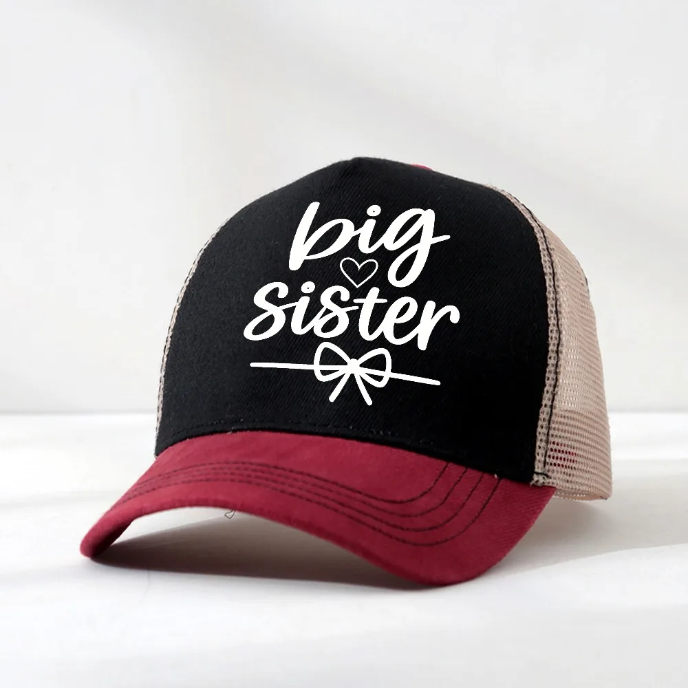 

"Big Sister" Print Washed Baseball Cap Adjustable Unisex Cute Sibling Gift Hat Outdoor breathable Mesh Snapback hat