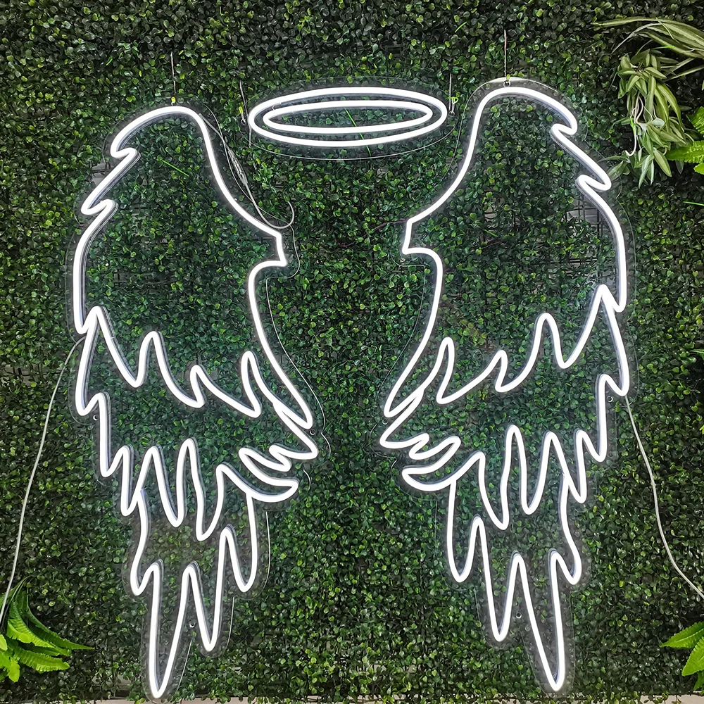 

Angel Wings with Halo Neon Signs for Wedding Party Aesthetic Room Decor Neon Bar Salon Room Bedroom Decoration LED Light Signs