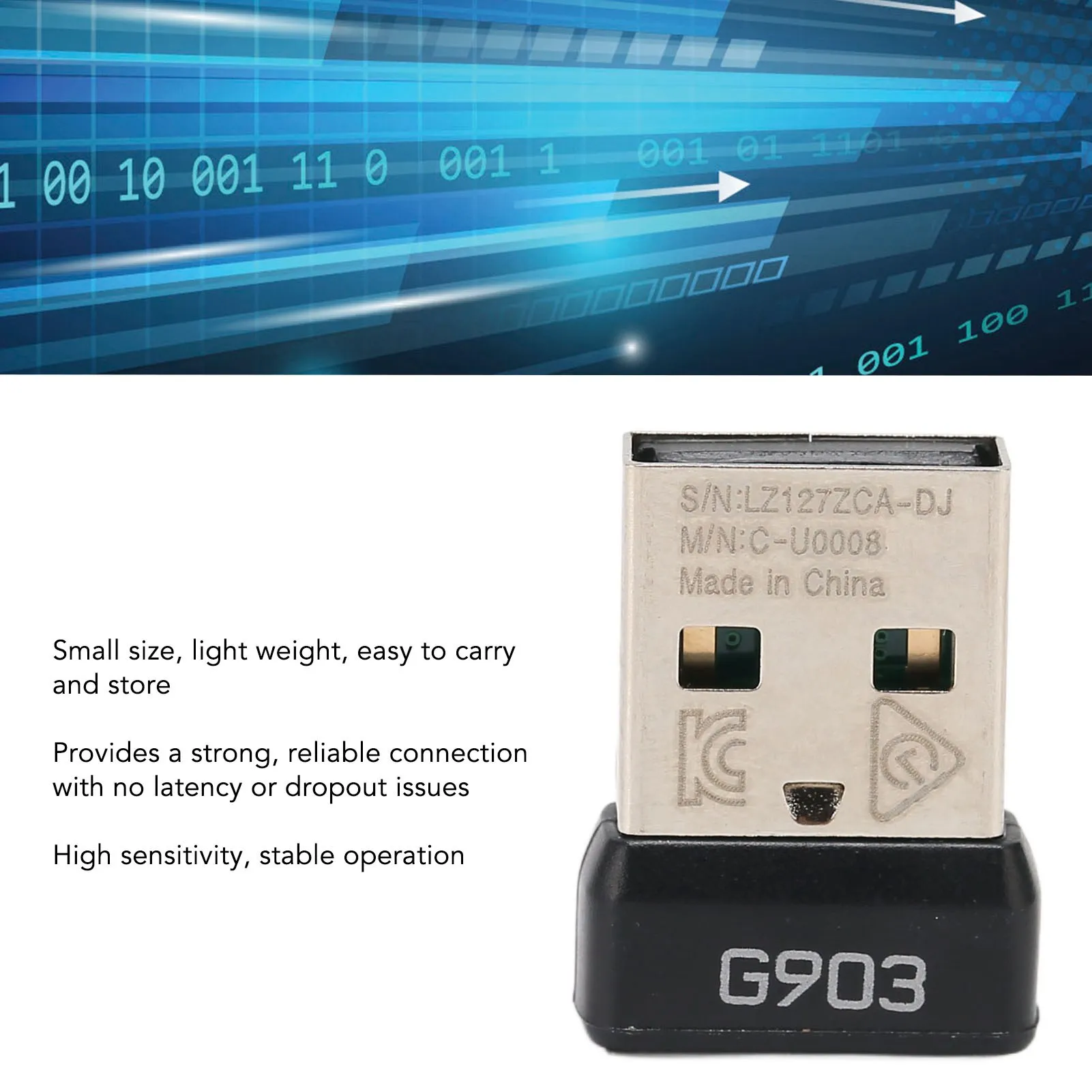 Adaptador do receptor USB para o rato, rato sem fio, substituição para G903, 2.4G