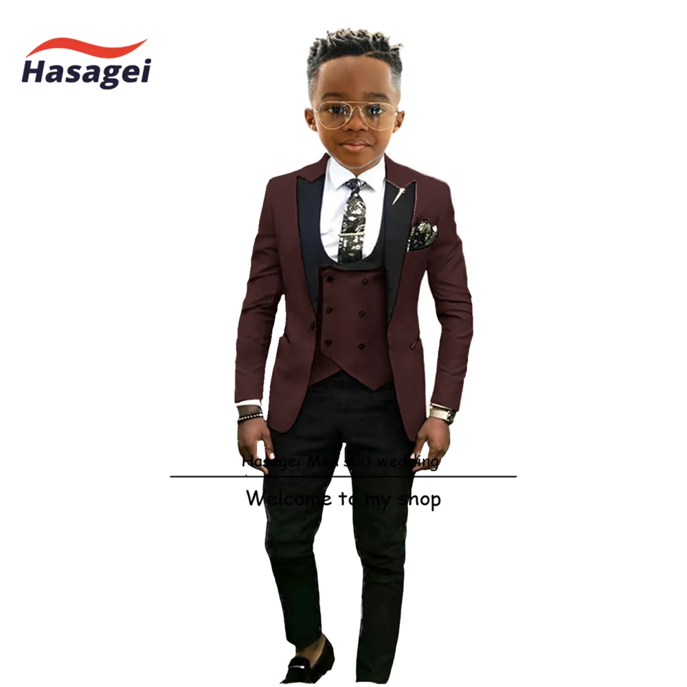 Smoking formal de casamento para menino oliva, terno infantil de 3 peças, blazer e colete, roupa personalizada, vestido de festa 2-16t