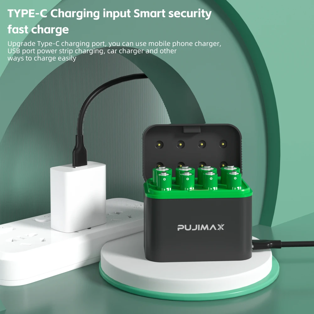 PUJIMAX Smart AA/AAA ładowarka do baterii litowych ładowanie 4 AA + 4 AAA akumulatory litowo-jonowe z zestawem baterii o dużej pojemności