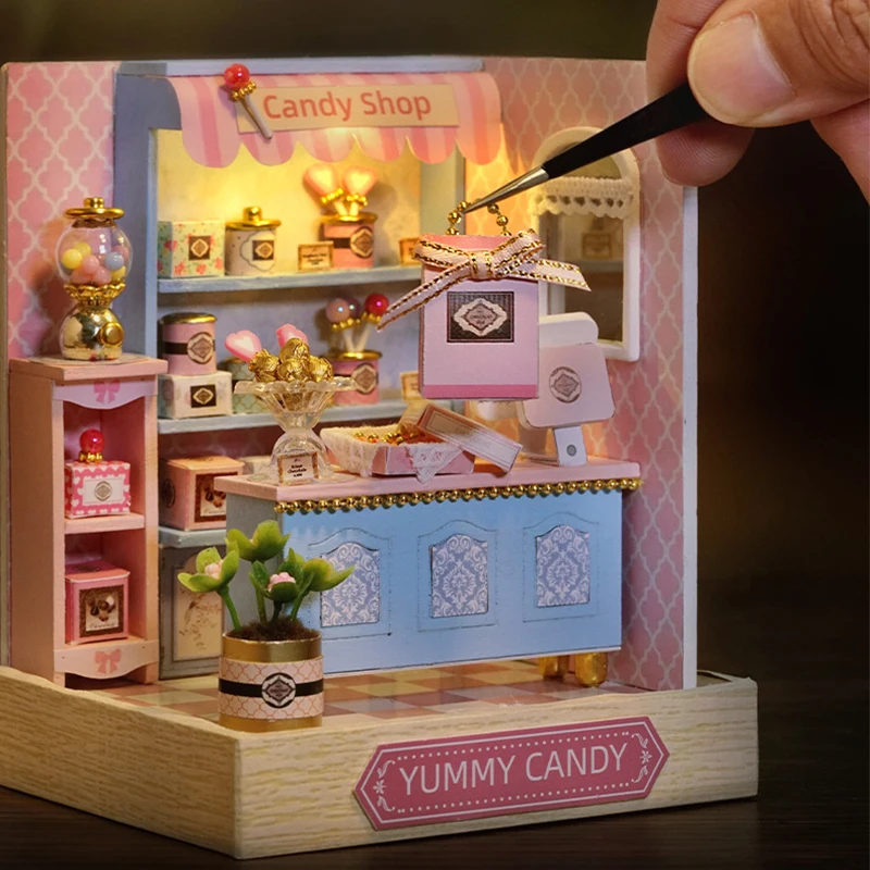 Mini DIY Miniature House Kit Wooden Craft Room Scene with Furniture Desktop Ornament Home Decor