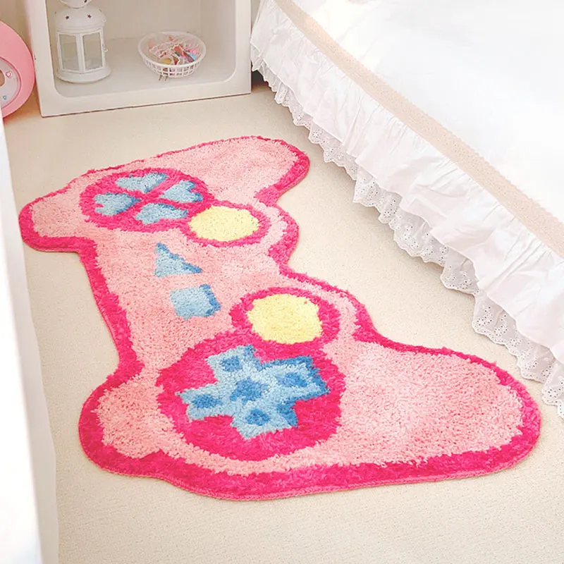 Cute Cartoon Pink Video Games Carpets Young Girl Kids Bedroom Bedside Tufted Rugs Kawaii Pink Rug