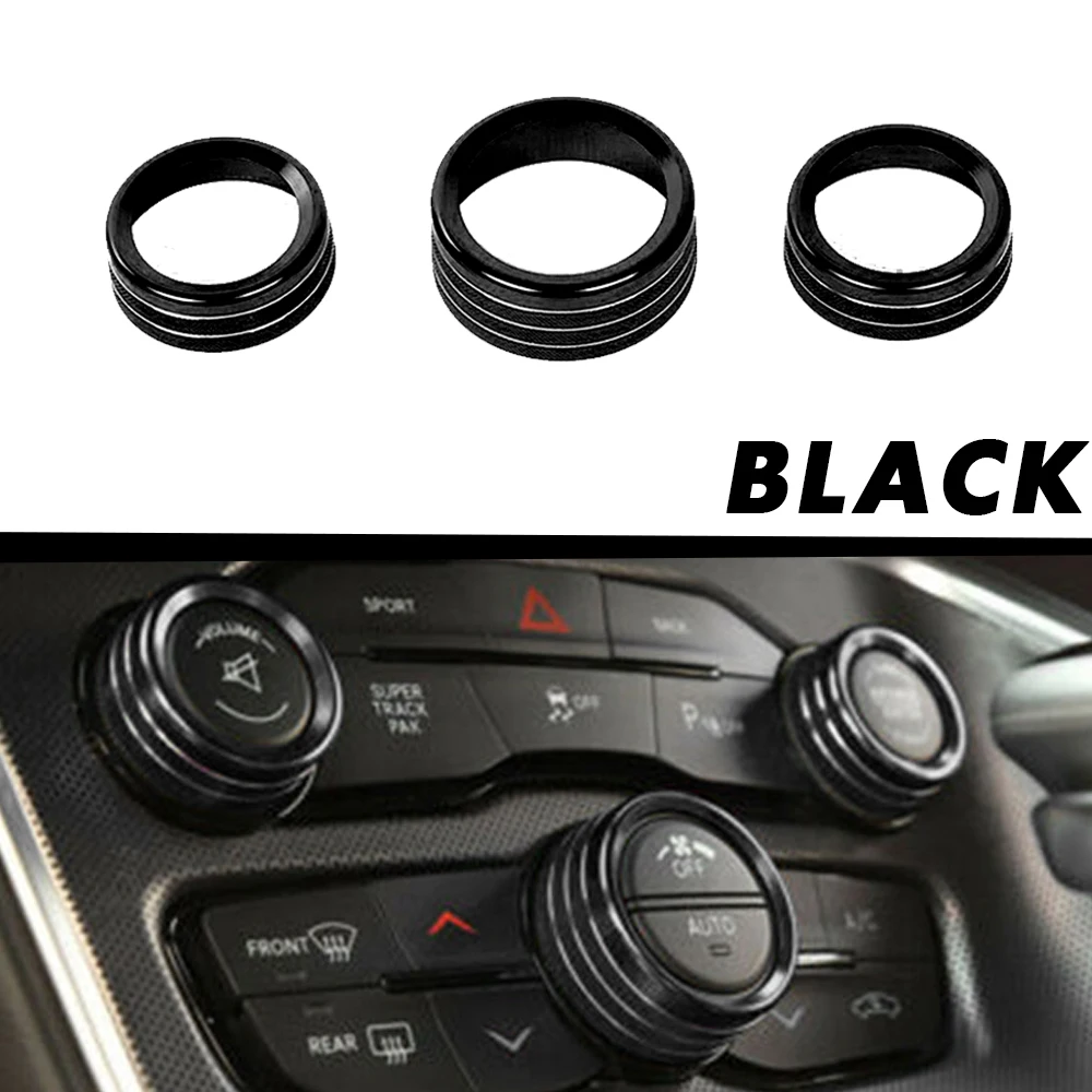 3Pcs Car AC Knob Air Conditioning Knobs Ring Cover Sticker Heat Control Switch Knob Protector For Jeep Grand Cherokee 2014-2021