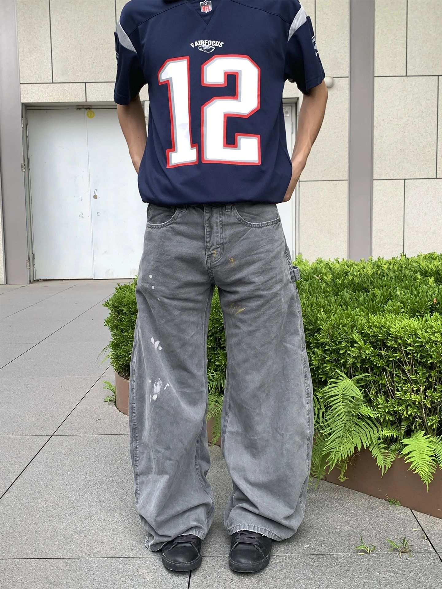 

Vintage American Workwear Pants Distred Ink CleanFit Retro Street Skateboard Wide Leg Knife Pants ex Casual Trousers