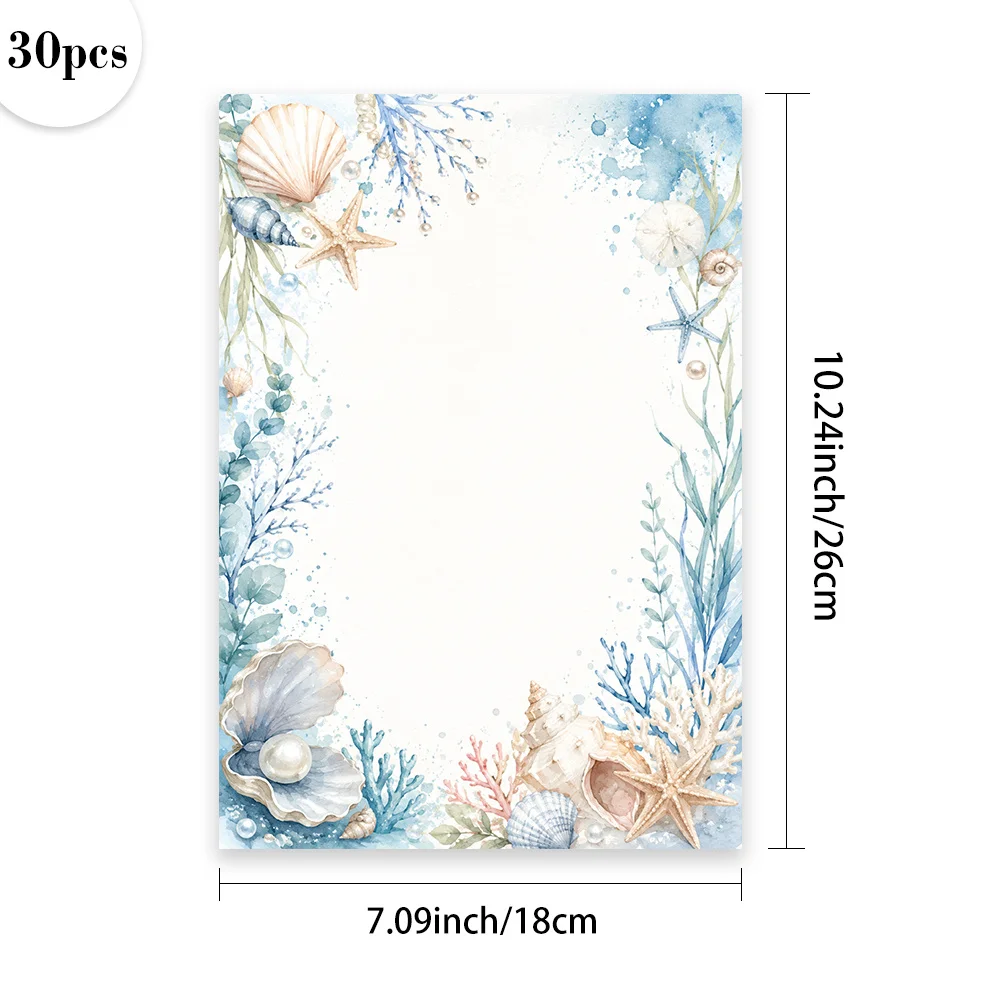 30 Sheets, B5, Seashell And Coral Themed Writing Paper, Lined, Without Glue, Very Suitable For Notebooks, Memos, And Stickers